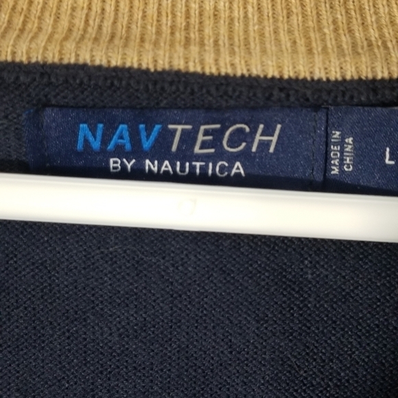 Navtech by Nautica 1/4 Zip Long Sleeve Sweater. Navy and Tan. Size Large. - Picture 5 of 7